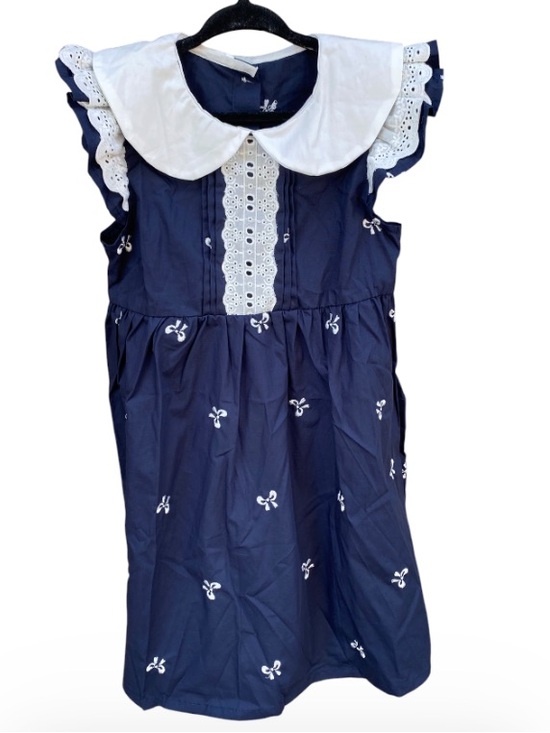 Other - Navy Embroidered Bows Cotton Dress with White Peter Pan Collar NWT Size 4